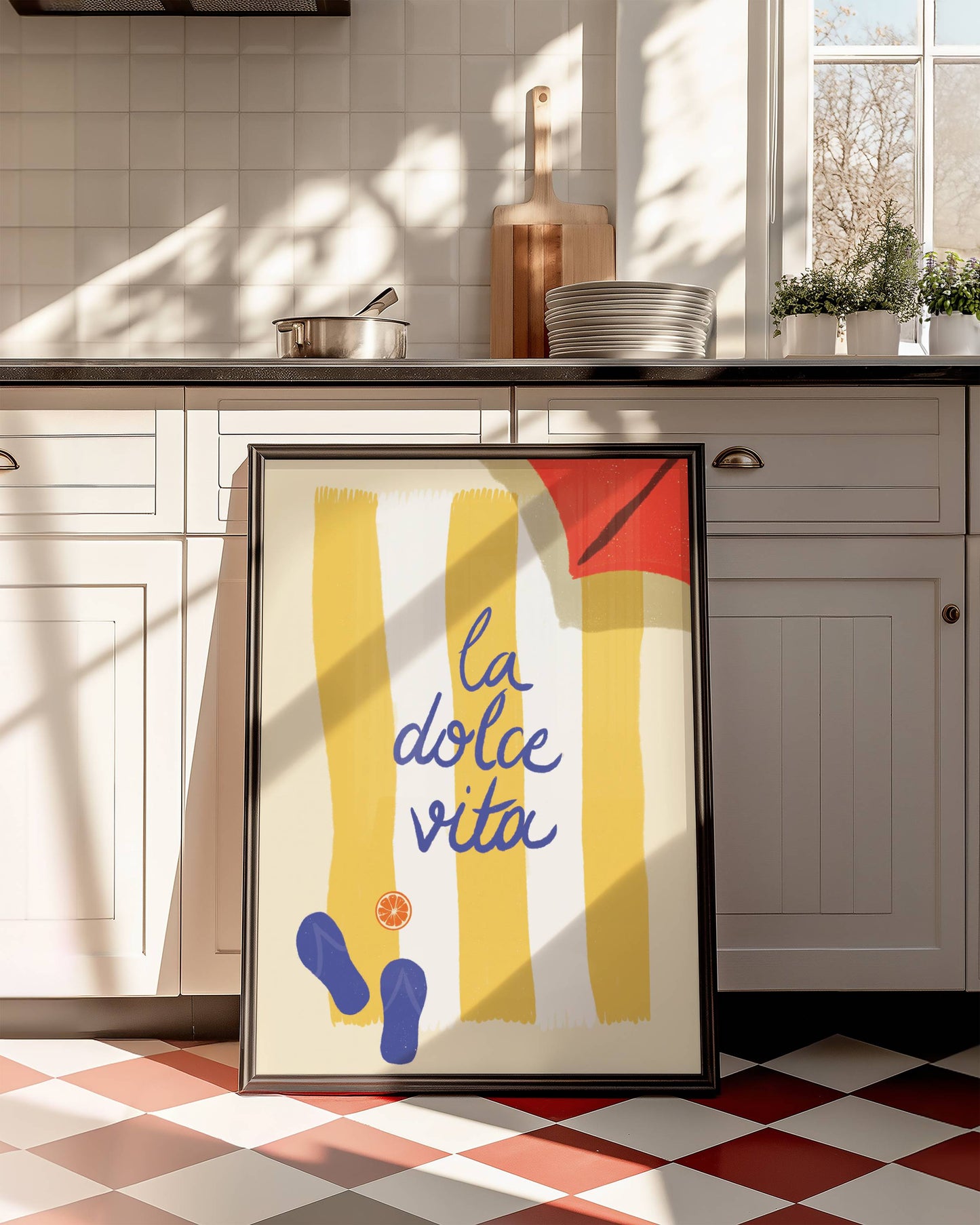 La dolce Vita, yellow stripes beach towel, digital wall art