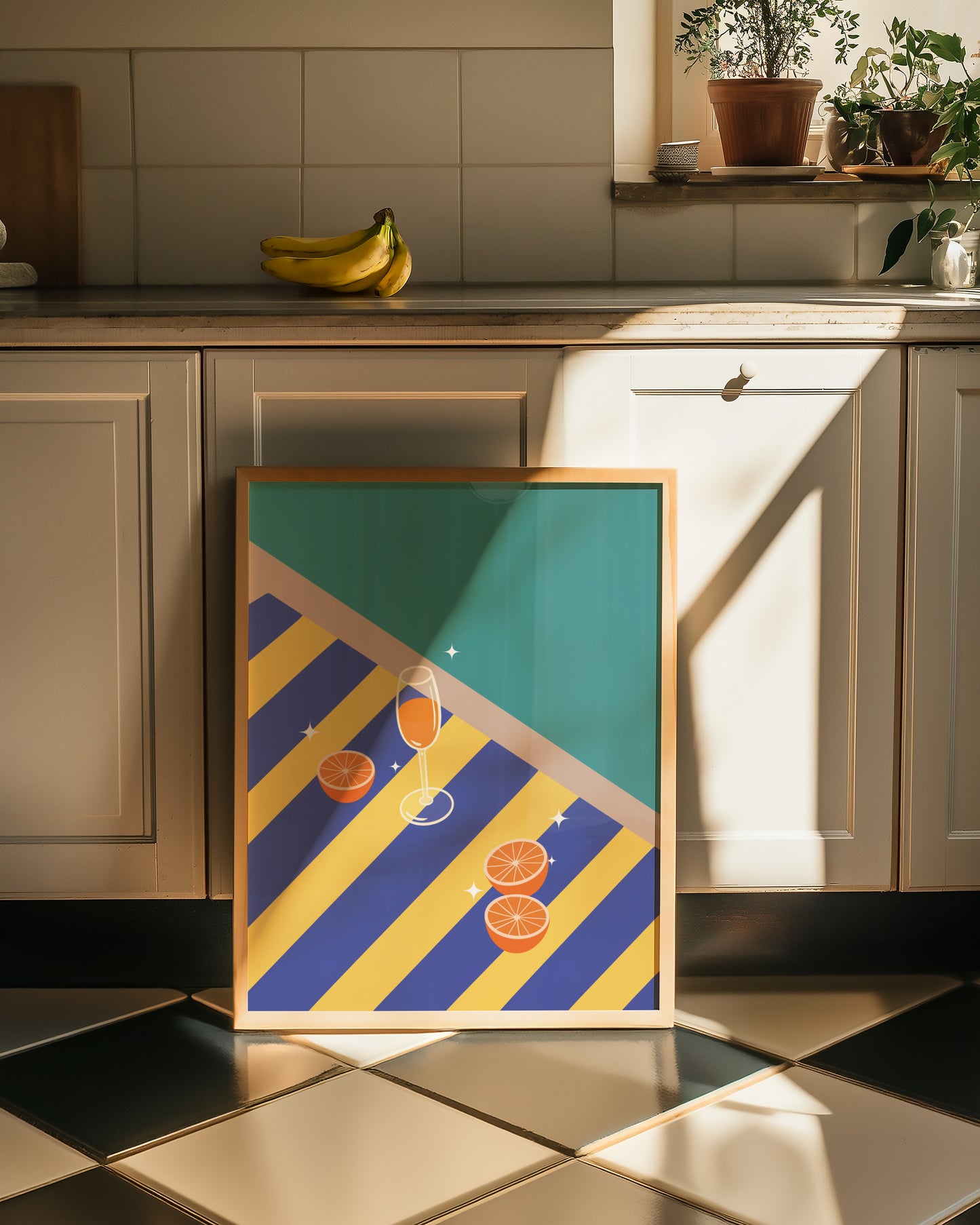 Orangeade on Blue and Yellow beach towel, digital wall art