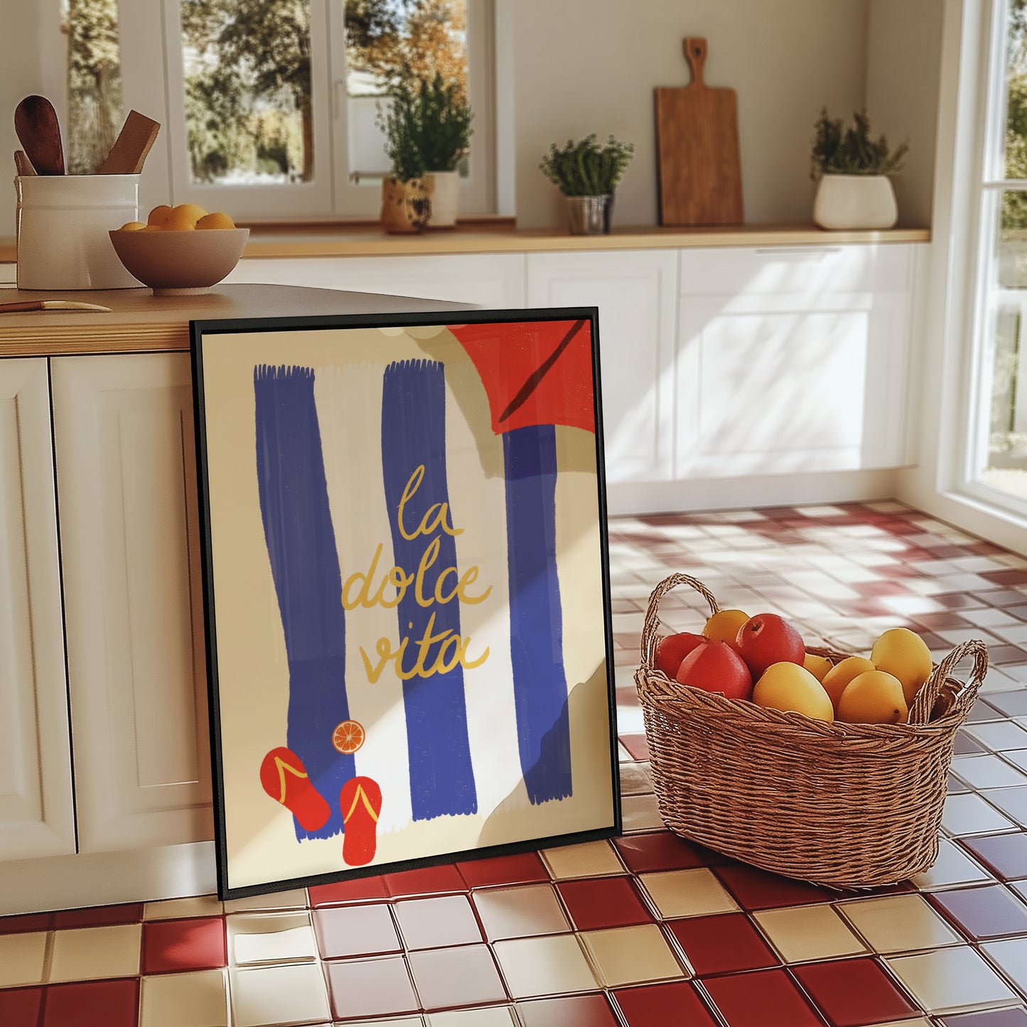 La dolce Vita, blue stripes beach towel, digital wall art