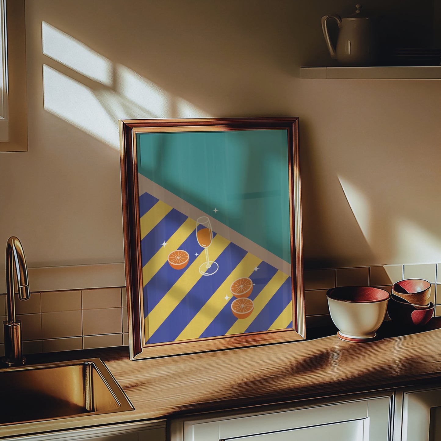 Orangeade on Blue and Yellow beach towel, digital wall art