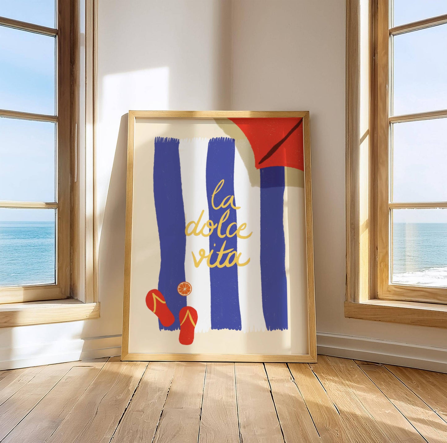 La dolce Vita, blue stripes beach towel, digital wall art