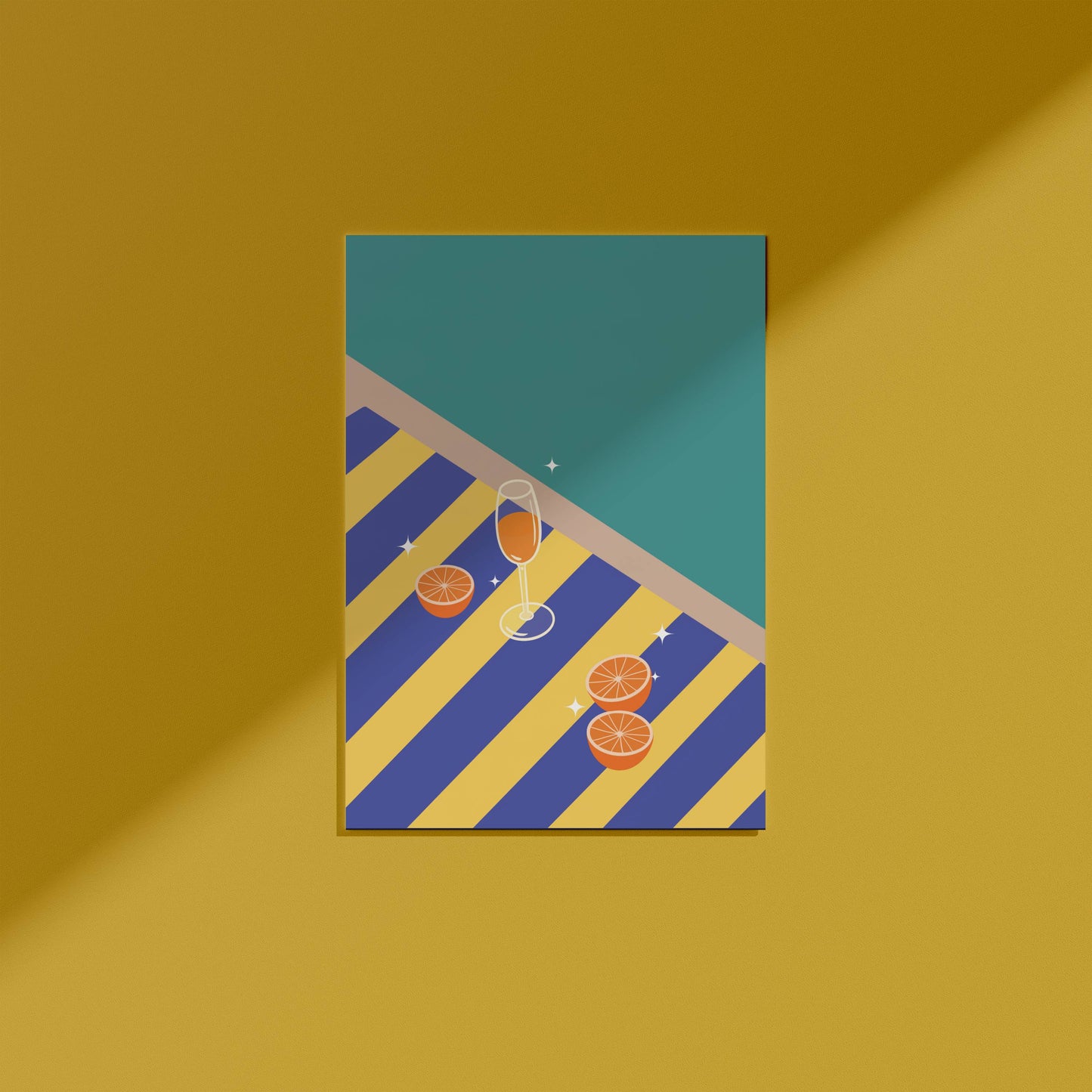 Orangeade on Blue and Yellow beach towel, digital wall art