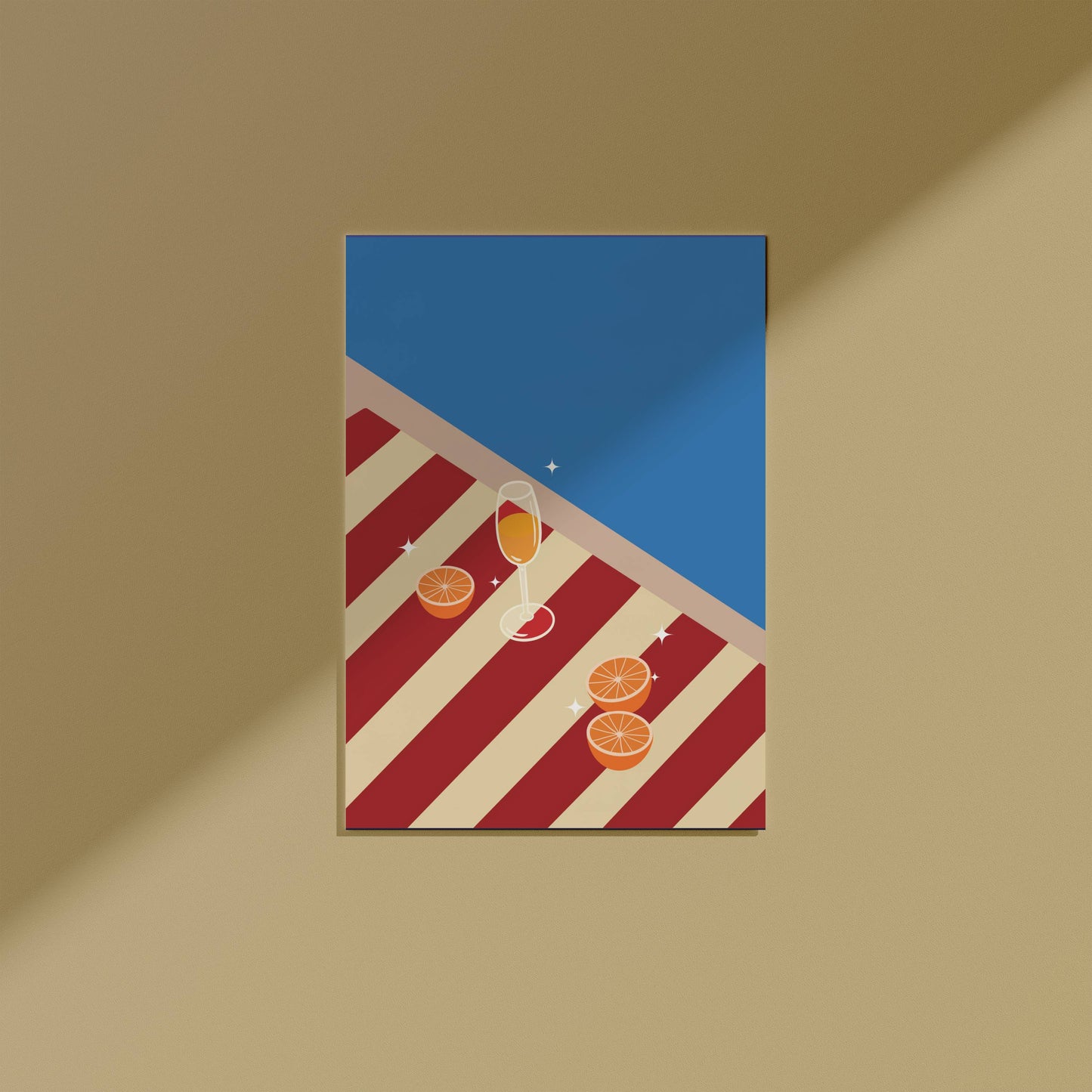 Orangeade on Red and Beige beach towel, digital wall art