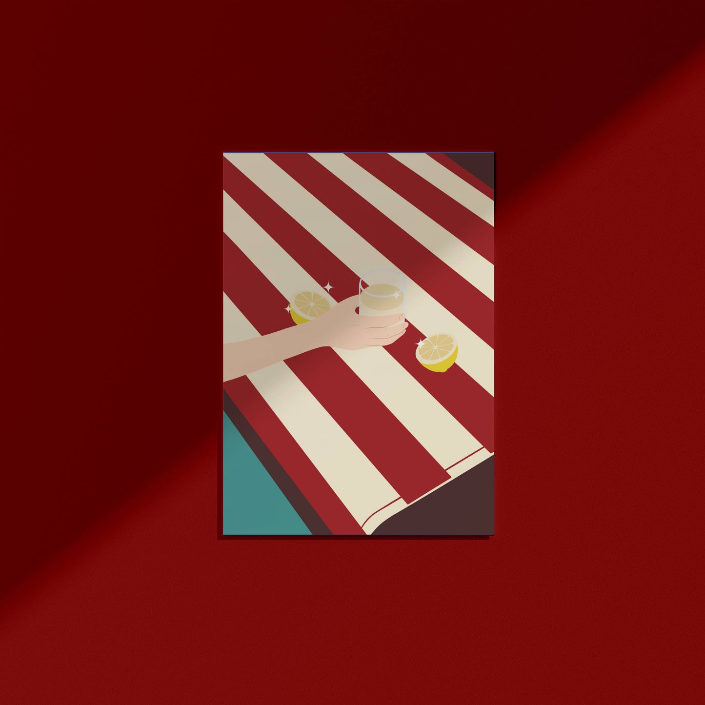Lemonade on red stripes beach towel, digital wall art