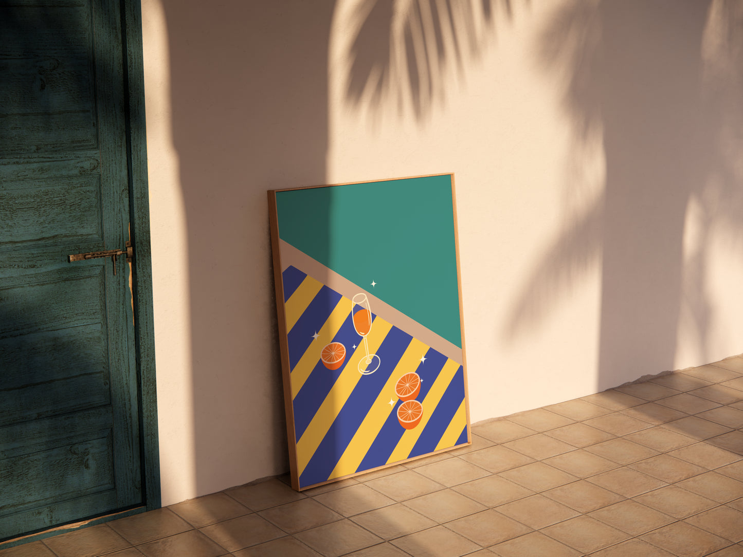 Orangeade on Blue and Yellow beach towel, digital wall art