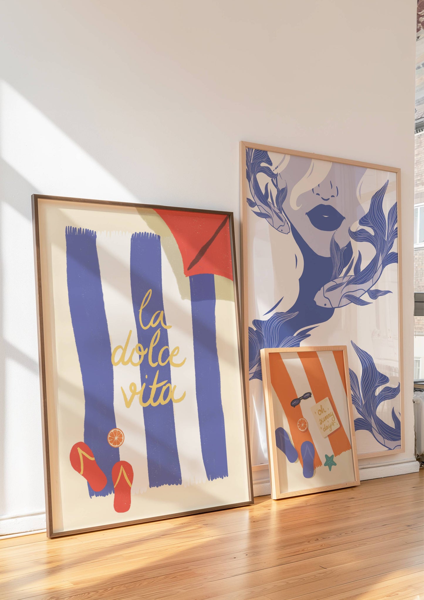 La dolce Vita, blue stripes beach towel, digital wall art