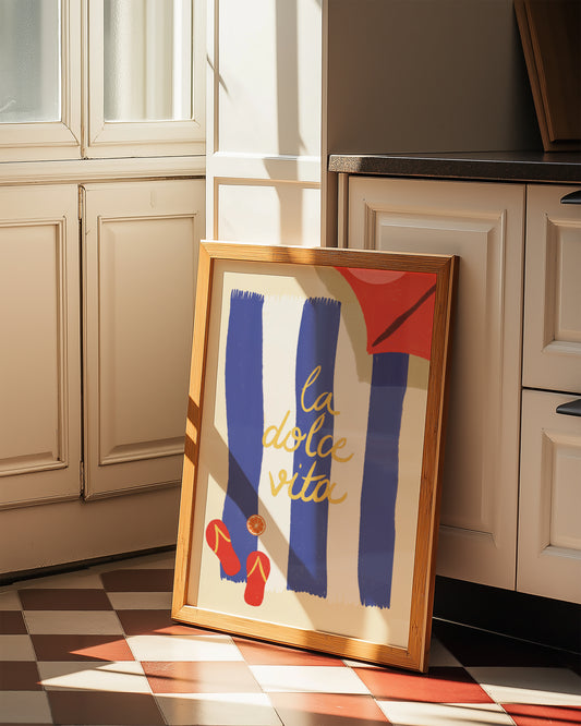 La dolce Vita, blue stripes beach towel, digital wall art