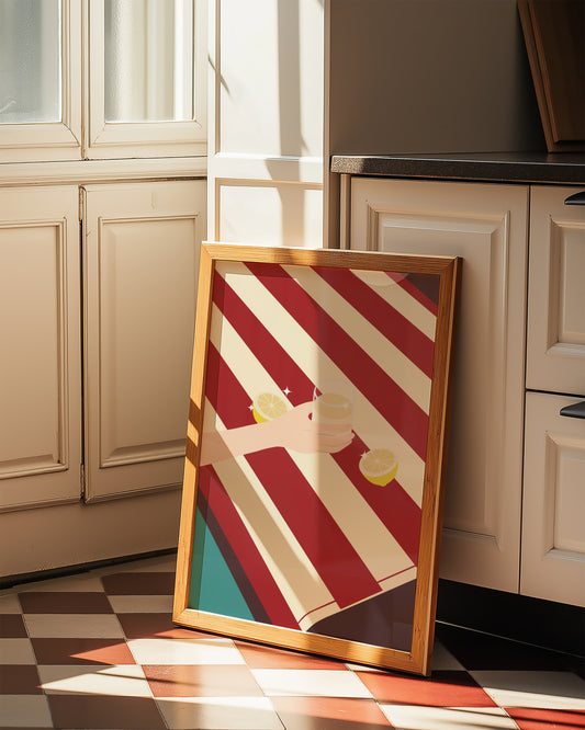 Lemonade on red stripes beach towel, digital wall art