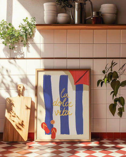 La dolce Vita, blue stripes beach towel, digital wall art
