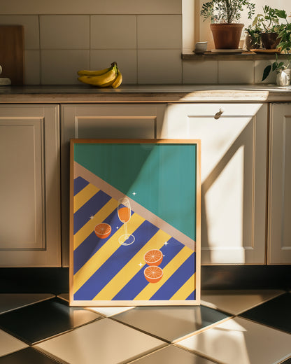 Orangeade on Blue and Yellow beach towel, digital wall art