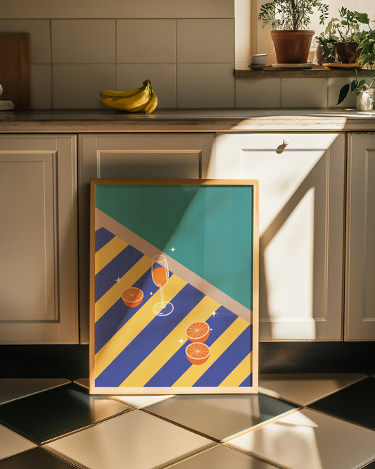 Orangeade on Blue and Yellow beach towel, digital wall art