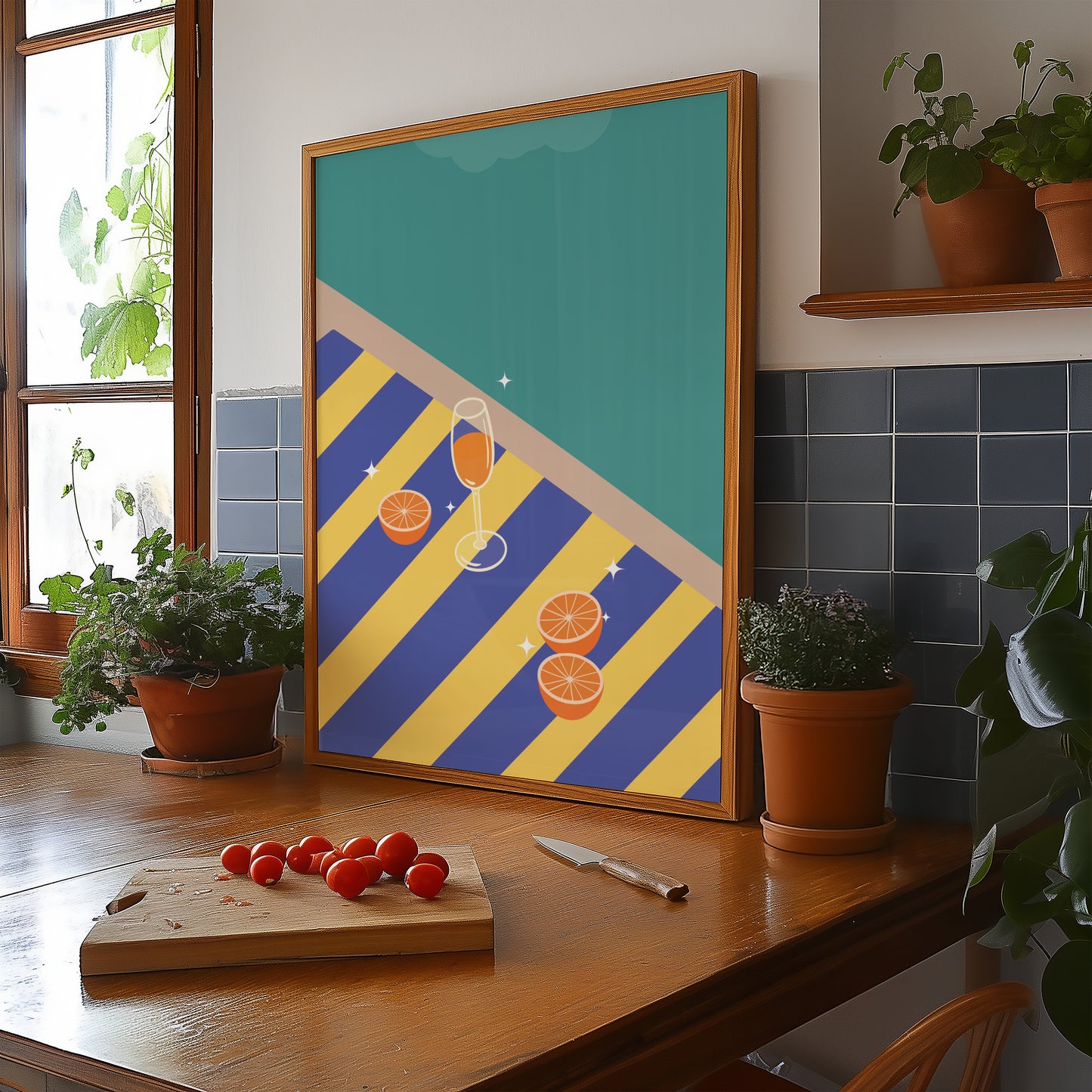 Orangeade on Blue and Yellow beach towel, digital wall art