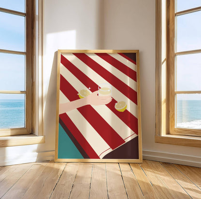 Lemonade on red stripes beach towel, digital wall art