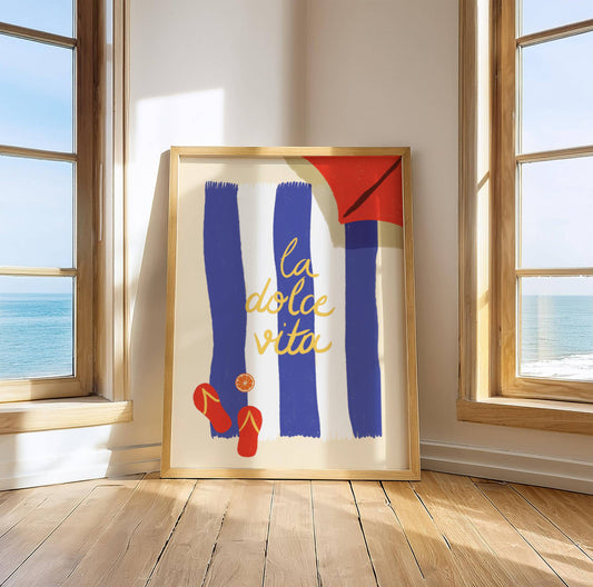 La dolce Vita, blue stripes beach towel, digital wall art