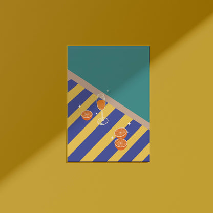 Orangeade on Blue and Yellow beach towel, digital wall art