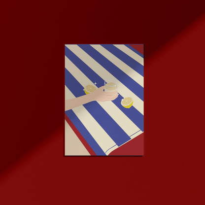 Lemonade on blue stripes beach towel, digital wall art