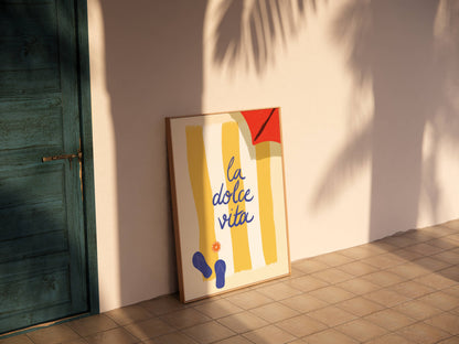 La dolce Vita, yellow stripes beach towel, digital wall art